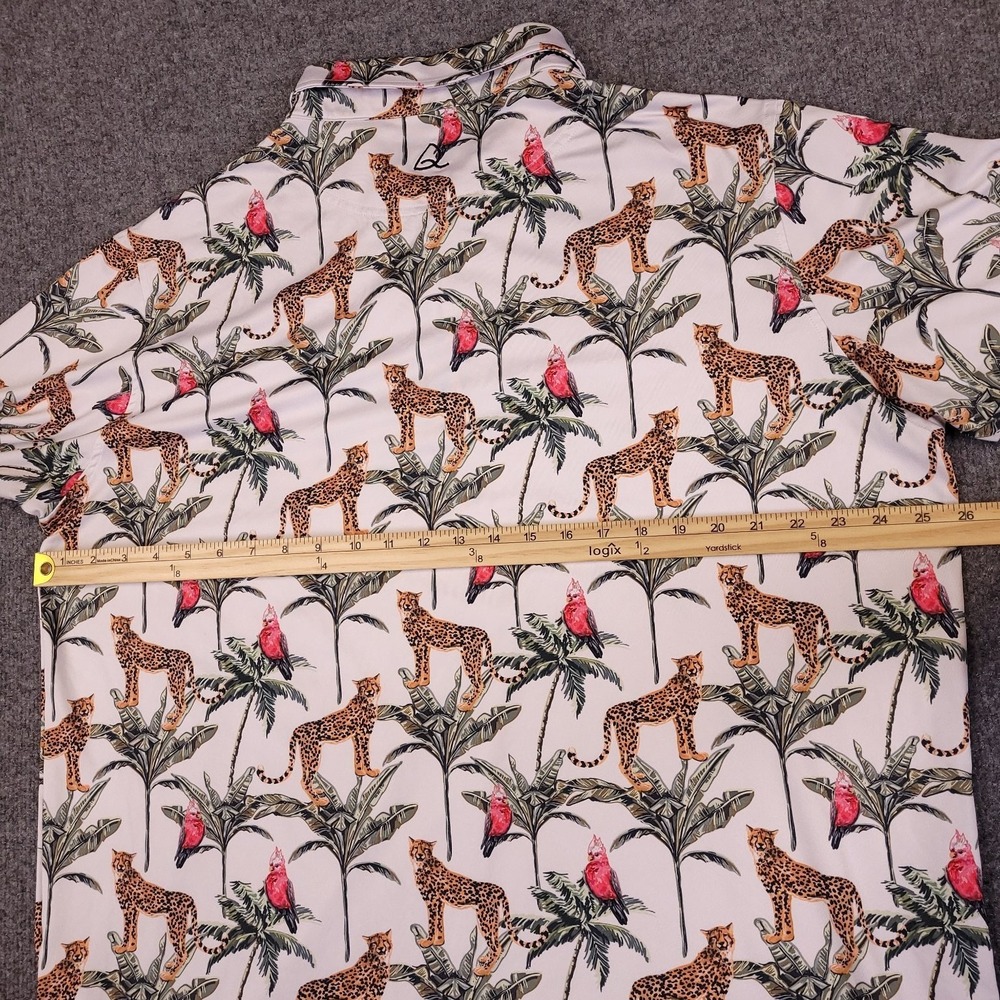 Deolax Men's XXL Golf Polo Shirt Bird Leopard Tropical Print Stretch - Picture 10 of 11